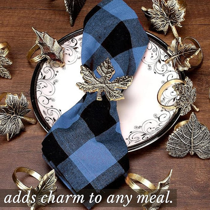 12-Piece Metal Napkin Rings - Antique Gold Harvest Leaf Napkin Rings - Decorative Table Accents for Holiday Party, Dinner, Family Gatherings, Table Décor Weddings & Everyday Use - ALPHA Living HOME