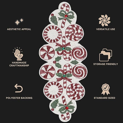 CLEENTABLE Handcrafted Beaded Table Runner – 36"x13" Art Deco Home Decor & Luxury Dinner Table Centerpiece in Vibrant Cherry Reddish with 85% Glass Beads, Durable Polyester Backing