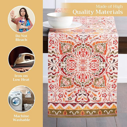 Maison d' Hermine Table Runner 100% Cotton Double Layer Table Runners 108 inches Long for Thanksgiving Christmas Decorations Home Kitchen Dining Party Wedding (Damask, 14.5" x 108")