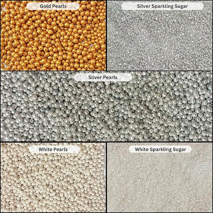 Confect Sprinkles -Metal Mania Disco Ball Sprinkle Mix – 5-Pack Assorted Edible Sprinkles with Bronze, White & Gunmetal + Sparkling White & Silver Sugar – Cake, Cupcake & Cookie Decorating – Vegan, Gluten-Free, Nut-Free, Soy-Free, Dairy-Free, Palm Oil-...