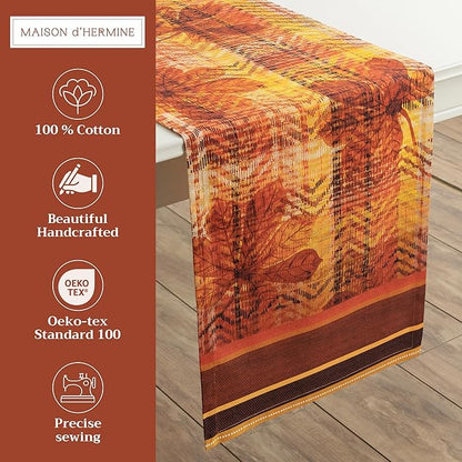 Maison d' Hermine Table Runner 100% Cotton Double Layer Table Runners 108 inches Long for Thanksgiving Christmas Decorations Home Kitchen Dining Party Wedding (Thanksgiving Tartan, 14.5" x 108")