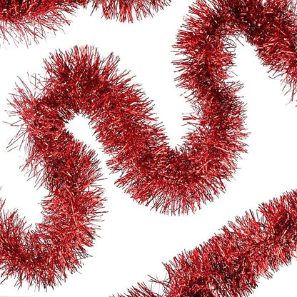 32.8 Ft Red Christmas Tinsel Garland Metallic Shiny Tassle Banner Wall Hanging Tinsel Streamers Backdrop for Christmas Holiday Birthday Party Supplies Indoor Outdoor Ornaments Home Decor