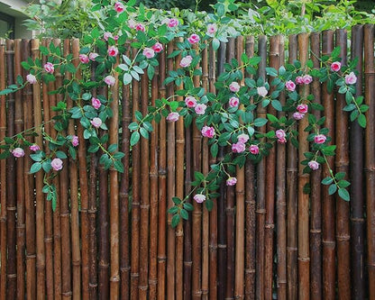 6FT Bendable Rose Vine with Butterflies, Wildflower Garland Hanging Floral Garland for Wall Decor Trellis Fence Home Room Decoration (Pink, 1pc)