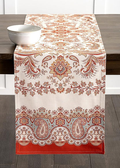 Maison d' Hermine Table Runner 100% Cotton Double Layer Table Runners 108 inches Long for Thanksgiving Christmas Decorations Home Kitchen Dining Party Wedding (Cachemire, 14.5" x 108")