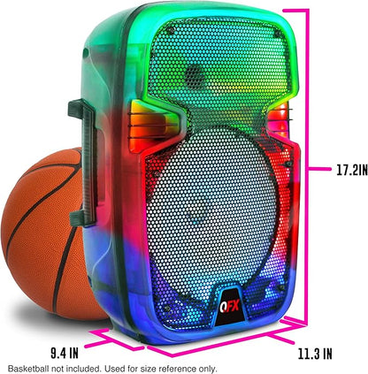 Crystal Clear Sound, Bright Party Lights, Portable & Easy to Use | 8" Rechargeable Bluetooth PA Karaoke Loud Party Speaker, 5-Hour Playtime | TWS, USB, TF, AUX, FM Radio | QFX | TMS-853
