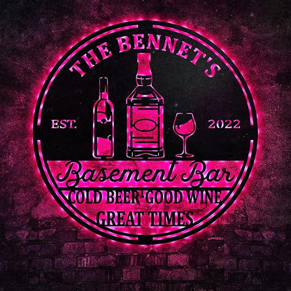 Custom Basement Bar LED Changing Lights Metal Sign, Door Wall Plaque, Rustic Bar Sign, Tasting Room Sign, Man Cave Decorations, Gift for Dad