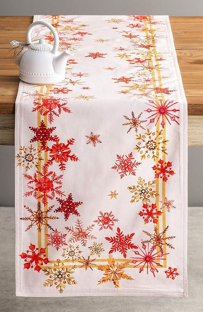 Maison d' Hermine Table Runner 100% Cotton Double Layer Table Runners 72 inches Long for Thanksgiving Christmas Decorations Home Kitchen Dining Party Wedding (Crystal Star, 14.5" x 72")