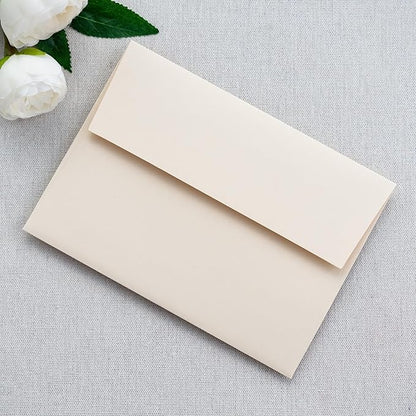 PONATIA 50 PCS 5x7 Envelopes, Self- Adhesive Cream A7 Envelopes for Weddings, Invitation Cards, Photos, Postcards, Greeting Cards Mailing, Baby Shower, Graduation, Christmas Gift Cards