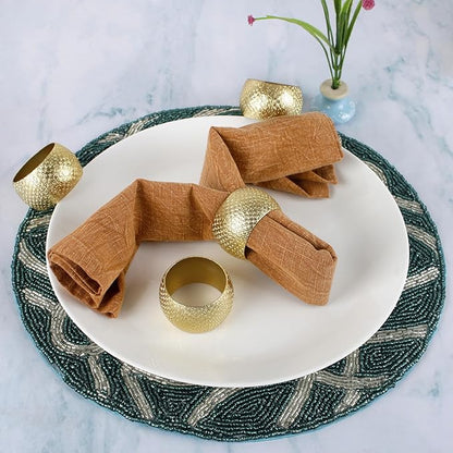 Napkin Holders for Cloth Napkins Set of 12 - Lightweight Metal Round Napkin Holder Hammered Textured,Elegant Table Décor for Weddings, Dinners, Holidays, Events, Kitchen & Dining (Gold) - CLEENTABLE