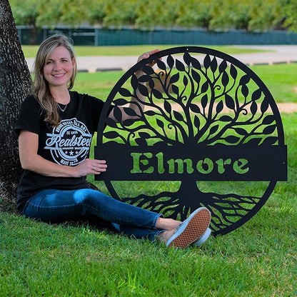RealSteel Personalized Metal Wall Art - Custom Tree of Life Design with Family Name - Circular Metal Sign - Personalized Wedding, Anniversary, or Housewarming Gift (30")