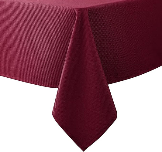 Biscaynebay Textured Fabric Christmas Rectangle Table Cloth 90x156 Inch, Burgundy Water Resistant Tablecloths for Dining, Kitchen, Wedding, Parties etc. Machine Washable