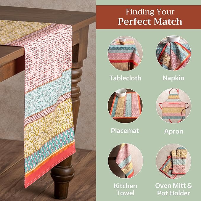 Maison d' Hermine Table runner 100% Cotton Double Layer Table Runners 108 inches long Decorative for Home Kitchen Dining Party Baby Shower Wedding Bridal Shower Spring Summer (Provence, 14.50" x 108")