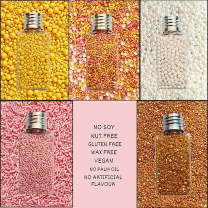 Confect Sprinkles – 5 Pack Assorted Cake Decorating Mix (Yellow & Pearl Dragees, Hot Pink Jimmies, Sparkling Gold Sugar) – Celebration Spring & Summer Sprinkles - Festive Toppings for Cakes, Cupcakes, Cookies, Birthday Parties – Vegan, Gluten-Free, Nut...