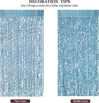 3 Pack 3.3 ft x 6.6 ft Tinsel Foil Fringe Curtain Blue - Foil Fringe Backdrop Wall Curtains for Baby Shower,Mermaid,Under The Sea,Ocean,Frozen Party Decorations