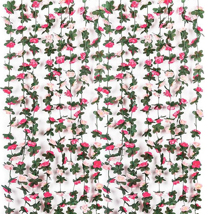 Miracliy 9Pcs 74FT Pink Flower Garland Artificial Rose Arch Vines Fake Spring Floral Garland for Flower Wall Backdrop Wedding Mothers Day Garden Tea Party Decoration