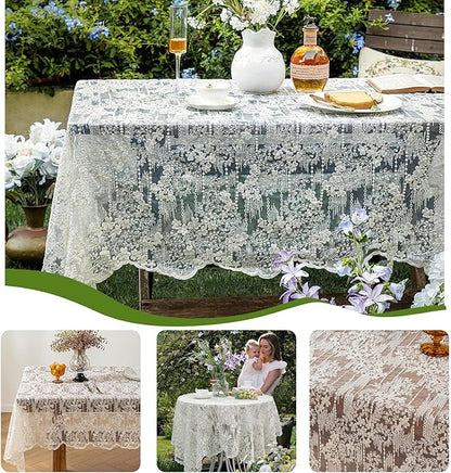Lace Embroidered Tablecloth. Square Lace Vintage Tablecloth Dustproof Table Protector for Kitchen Dining Room Party Banquet Home Picnic Wedding Decoration (Creamy White 53×53 inch)