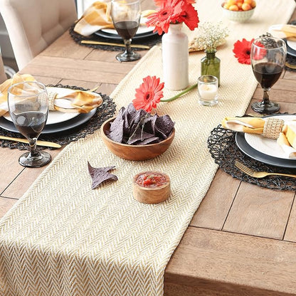 DII Woven Basic Tabletop Collection, Chevron Table Runner, 15x108, Honey Gold