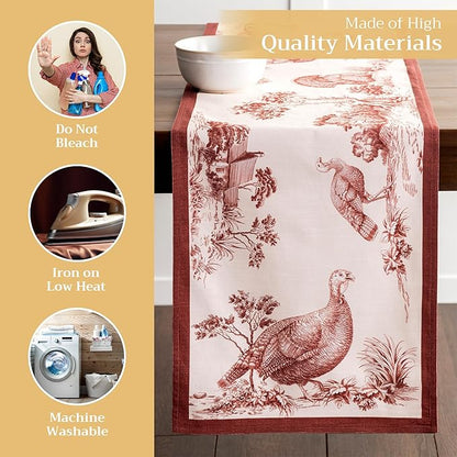 Maison d' Hermine Table Runner 100% Cotton Double Layer Table Runners 108 inches Long for Thanksgiving Christmas Decorations Home Kitchen Dining Party Wedding (Holy Jouy - Brown, 14.5" x 108")