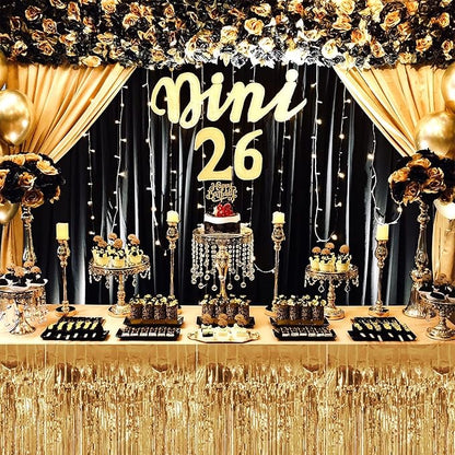 4 Pack 29x108 Inch Metallic Foil Fringe Tinsel Table Skirts for Rectangle Tables Streamer Curtains Backdrop for Christmas, Birthday, Parade Floats, Halloween Party Supplies(Champagne Gold)