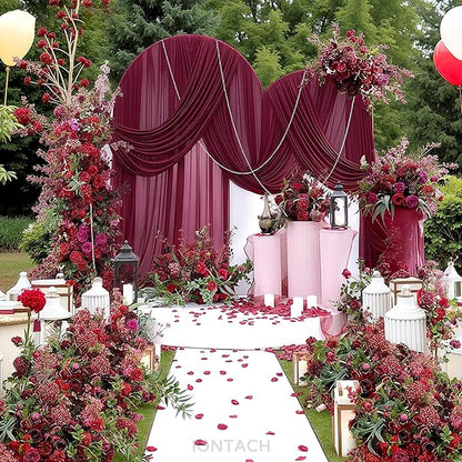 Wedding Arch Draping Fabric 29" x 19Ft Sheer Drapes for Backdrop Wedding Ceremony Reception Ceiling Decor Curtain Baby Bridal Shower Decoration (Burgundy, 2 Panels)