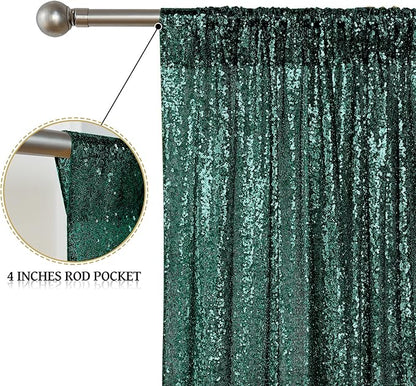 Sugargirl Dark Green Sequin Backdrop Curtain 2 Panels 2FTx8FT Glitter Dark Green Background Drapes Sparkle Photography Backdrop for Party Wedding Birthday Wall Decoration