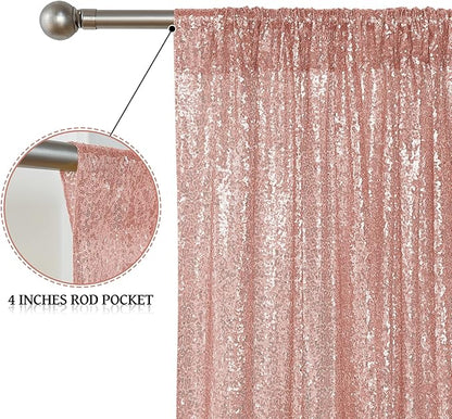 Sugargirl Rose Gold Sequin Backdrop Curtain 2 Panels 2FTx8FT Glitter Rose Gold Background Drapes Sparkle Photography Backdrop for Party Wedding Birthday Wall Decoration