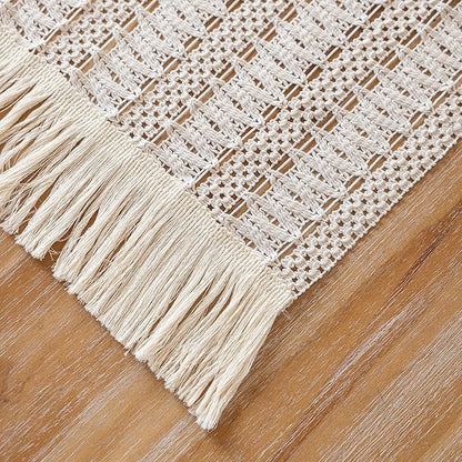 Boho Table Runner White for Home Decor 12x90 Inches Farmhouse Macrame Burlap Jute Rustic Dining Kitchen Centerpiece Bohemian Decor French Country Baby Bridal Shower Decorations