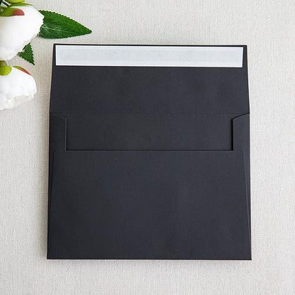 PONATIA 50 Pieces 5x7 Envelopes, A7 Envelopes Self Seal for Weddings, Invitation Cards, Photos, Postcards, Greeting Cards Mailing, Baby Shower, Graduation, Christmas Gift Cards (Black)