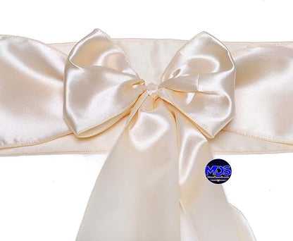 MDS Pack of 50 PCS Satin Chair Sashes Charmeuse Sateen Dining Chair Bows Ribbon Ties Back Sash for Wedding Party Birthday Home Hotel Restaurant Banquet Decoration (7 x 108 Inch, Cream)