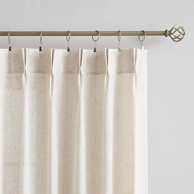 Vision Home Natural Pinch Pleated Semi Sheer Curtains Textured Linen Blended Light Filtering Window Curtains 72 inch for Living Room Bedroom Pinch Pleat Drapes with Hooks 2 Panels 42" Wx72 L