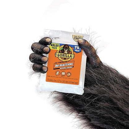 Gorilla Hot Glue Sticks, Clear Glue, Mini Size 4" Long x 0.27" Diameter, 75 Count (Pack of 1) - Safe for All Temperatures with Extended Working Time