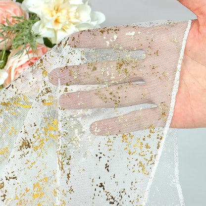LOMOHOO 10 Ft Gold Table Runner, Golden Sheer Sequin Table Runners 120 Inches Long Glitter Metallic Foil Lace Fabric Table Decor for Birthday Party Wedding Anniversary Centerpiece (2pcs)