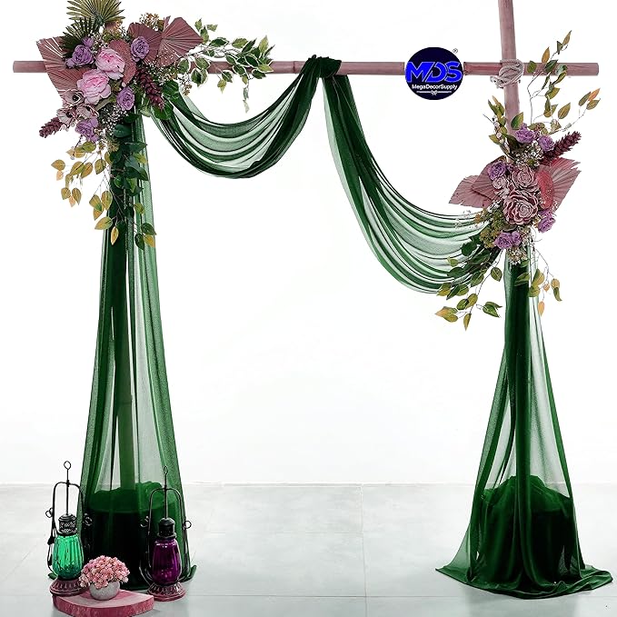 MDS Halloween Chiffon Draping Fabric - 1 Panel, 30" Wide x 100ft Long - Sheer Spooky Arbor & Canopy Drapery for Haunted House Backdrops, Party Ceilings, DIY Costumes & Themed Events - Hunter Green