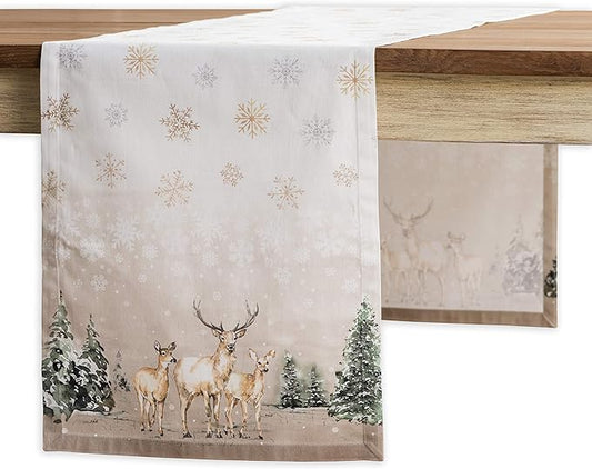 Maison d' Hermine Table Runner 100% Cotton Single Layer Table Runners 48 inches Long for Thanksgiving Christmas Decorations Home Kitchen Dining Party Wedding (Deer in The Woods, 14.5" x 48")