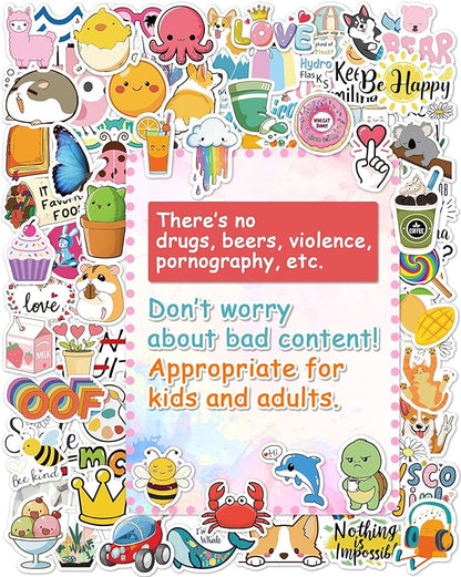 Sticker for Water Bottles, 100 Pcs/Pack Cute Vinyl Waterproof Vsco Laptop Stickers for School Students Gifts Classroom Teachers Prizes Stickers for Kids Teens Girls