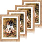 10x14 Picture Frame Set of 4 with Tempered Glass, Rustic Brown Frame Display 8x12 Pictures with Mat or 10 x 14 Without Mat, Wooden Photo Frames for Wall Mounting