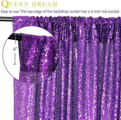 Purple Backdrop Curtins Sequin Fabric 3 Panels Background Drapes 2FT x 8FT Wedding Halloween Bridal Baby Shower Theme Decorations