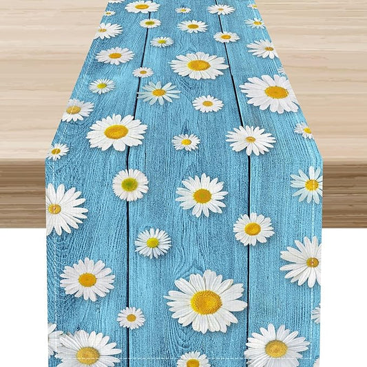 Spring Daisy Table Runner, Farmhouse Seasonal Summer Flower Retro Country Table Center Decor for Home Kitchen Dining Patio Holiday Party Indoor Outdoor Table Decorations, 13"x90" Inch