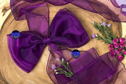 MDS Pack of 50 PCS Organza Chair Sashes Wider Dining Chair Bows Ribbon Tie Back for Wedding Party Birthday Bridal Shower Reception Event Banquet Home Chair Cover Decoration - Dark Purple