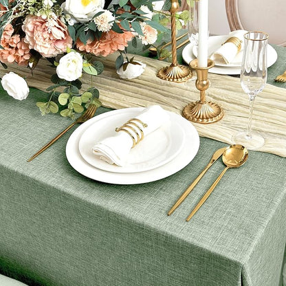 Fitable Faux Linen Tablecloths for Rectangle Tables: Water & Stain Resistant Farmhouse Table Cloth, Washable Burlap Textured Table Covers for Kitchen Dining Party(2 Pack, 60x102 Inch, Sage Green)