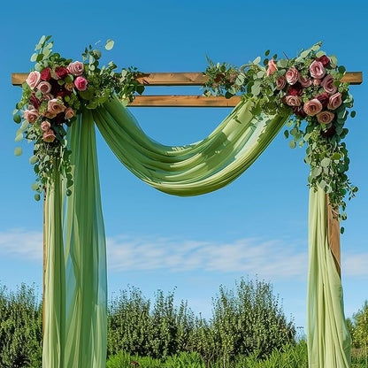 Wedding Arch Draping Fabric 4 Panels 28.7" x 20FT Sage Green Sheer Chiffon Backdrop Drapes for Wedding Ceremony Birthday Party Bridal Shower Outdoor Decoration