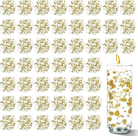 100 PCS Artificial Floating Beads for Centerpieces Vases, Gold 8+3mm String Beads for Wedding Party Faux Pearl String for Decorating, String Pearls for Crafts Vase Filler