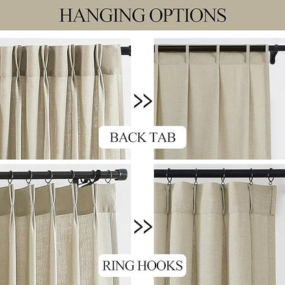 Vision Home Sand Pinch Pleated Semi Sheer Curtains Textured Linen Blended Light Filtering Window Curtains 72 inch for Living Room Bedroom Pinch Pleat Drapes with Hooks 2 Panels 40" Wx72 L,Camel Beige
