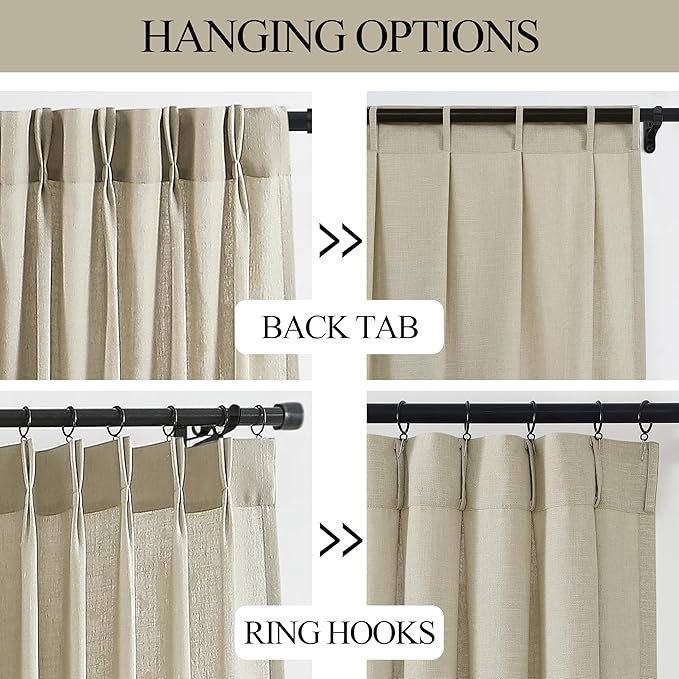 Vision Home Sand Pinch Pleated Semi Sheer Curtains Textured Linen Blended Light Filtering Window Curtains 84 inch for Living Room Bedroom Pinch Pleat Drapes with Hooks 2 Panels 40" Wx84 L,Camel Beige