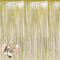 4 Pack Light Gold Fringe Curtain Backdrop, 3.2Ft x 6.6Ft Metallic Tinsel Foil Fringe Streamers Background for Photo Booth Birthday Wedding Baby Shower Carnival Easter Mother’s Day Party Decorations