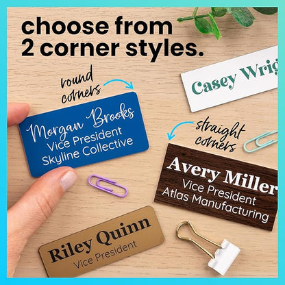 ExcelMark Custom Name Tag - Engraved Name Badge with Pin or Magnetic Backing, 16 Colors, 6 Fonts, and 2 Sizes to Choose from (Burgundy w/White Letters, 1.5"x 3")