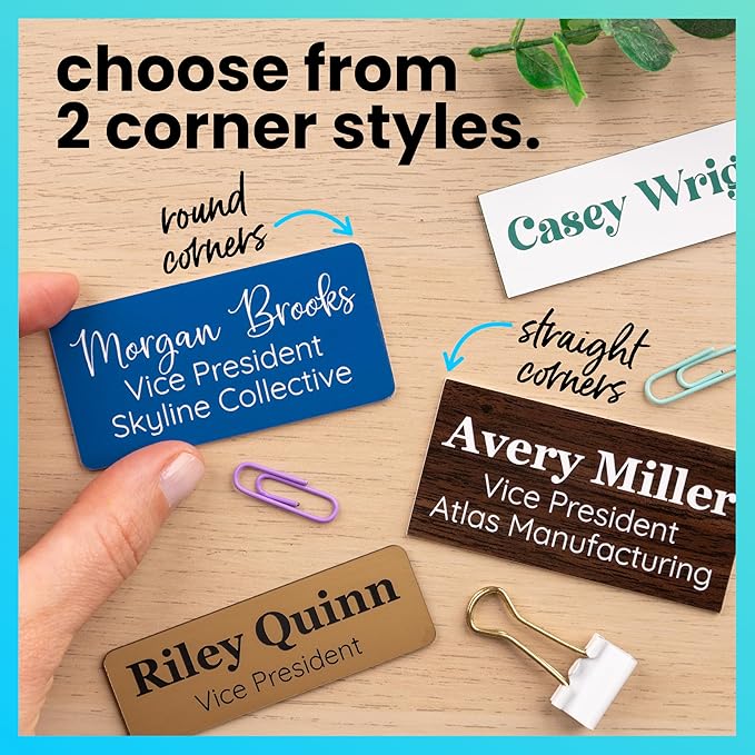 ExcelMark Custom Name Tag - Engraved Name Badge with Pin or Magnetic Backing, 16 Colors, 6 Fonts, and 2 Sizes to Choose from (Blue w/White Letters, 1"x 3")