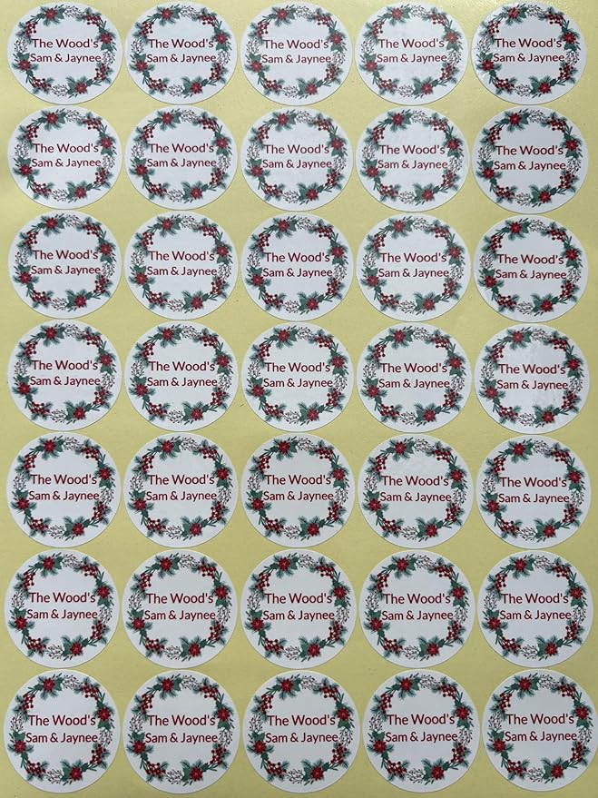 Custom Stickers for Weddings, Birthdays & Businesses - Personalized Labels with Your Logo - Waterproof, Fade and Heat Resistant - Pack of 100-1000 (Wreath G, 4 Inch)