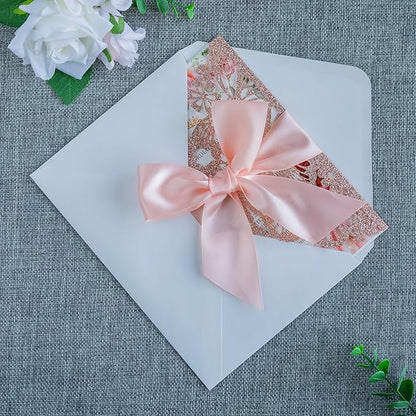 20 PCS 5.12x7.2 Butterfly Quinceanera Invitation, Laser Cut Wedding Invitation Cards with Envelopes for XV Anos Bridal Shower Baby Shower Invite (Rose Gold Glitter)