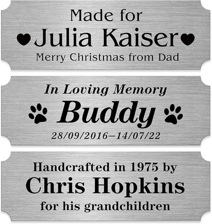 Personalized Name Plates, Silver Engraved Plaque, Stainless Steel Trophy Plates Engraved, Custom Name Plate with Adhesive Backing or Screws, 6" W x 2" H